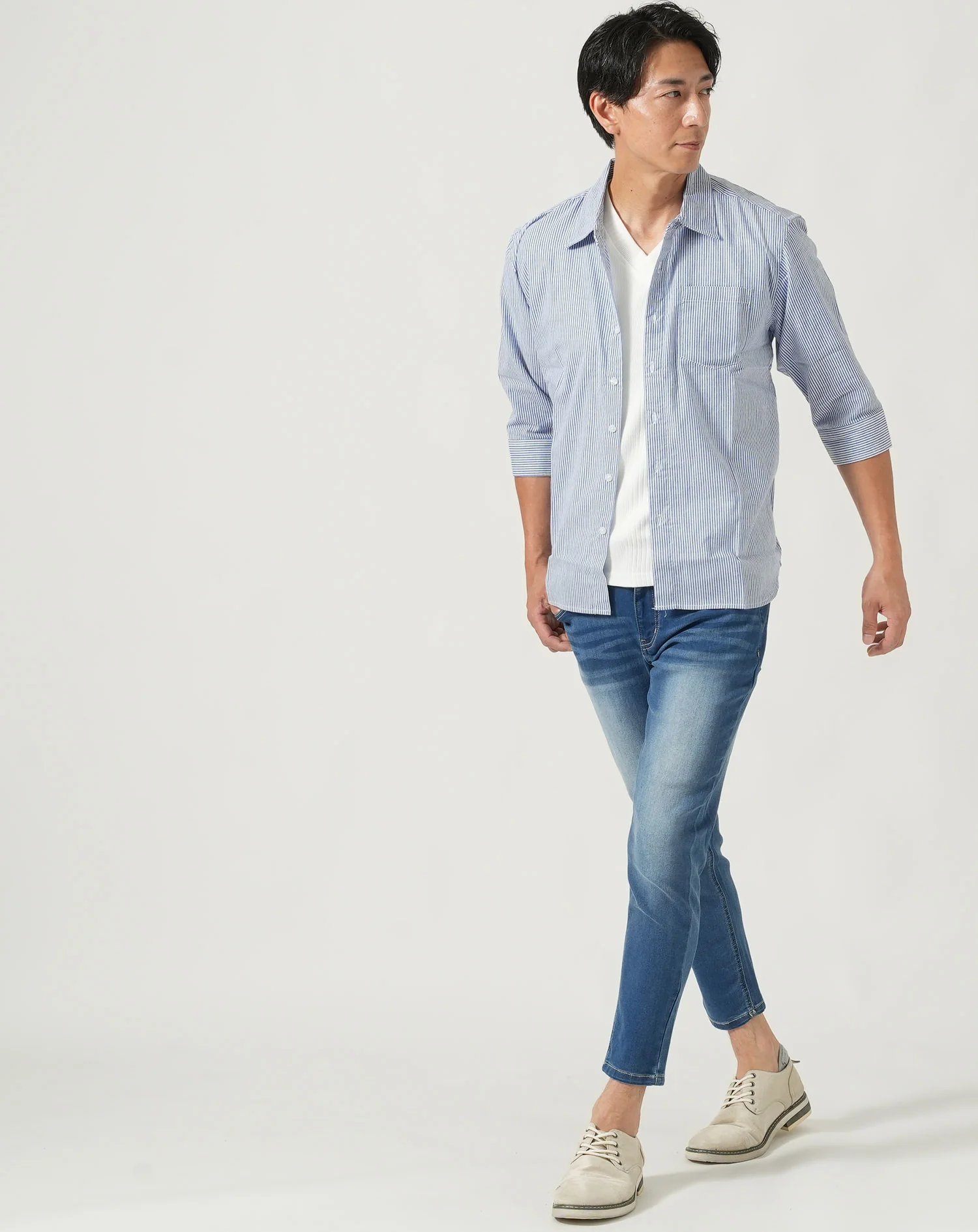 ストライプデザインポケット付き7分袖シャツ - Image 17