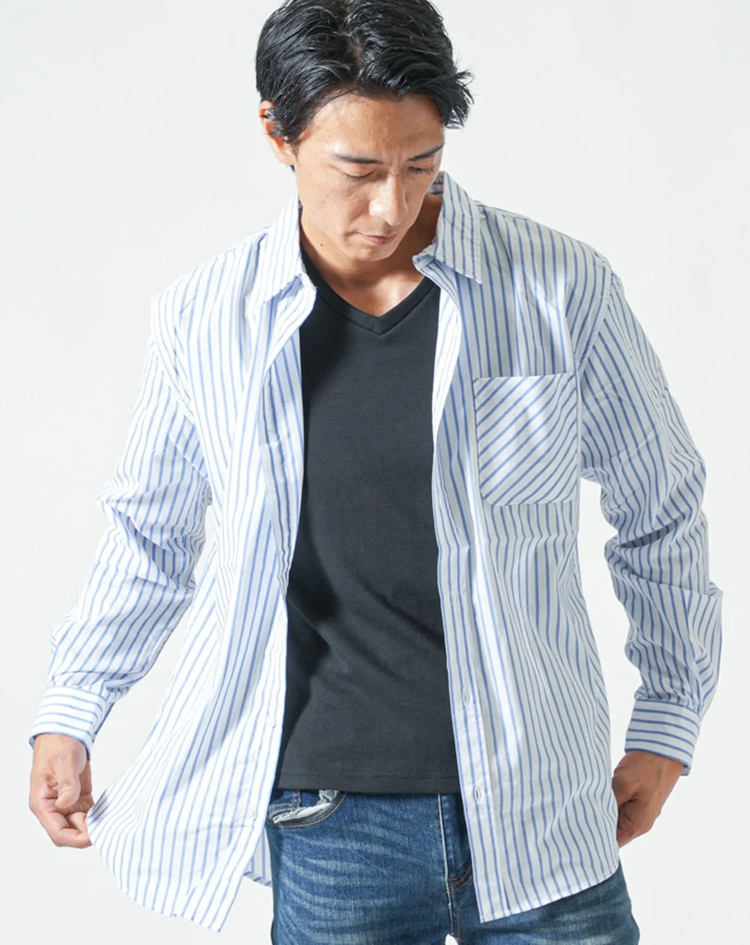 ストライプデザインブロード長袖シャツ - Image 17