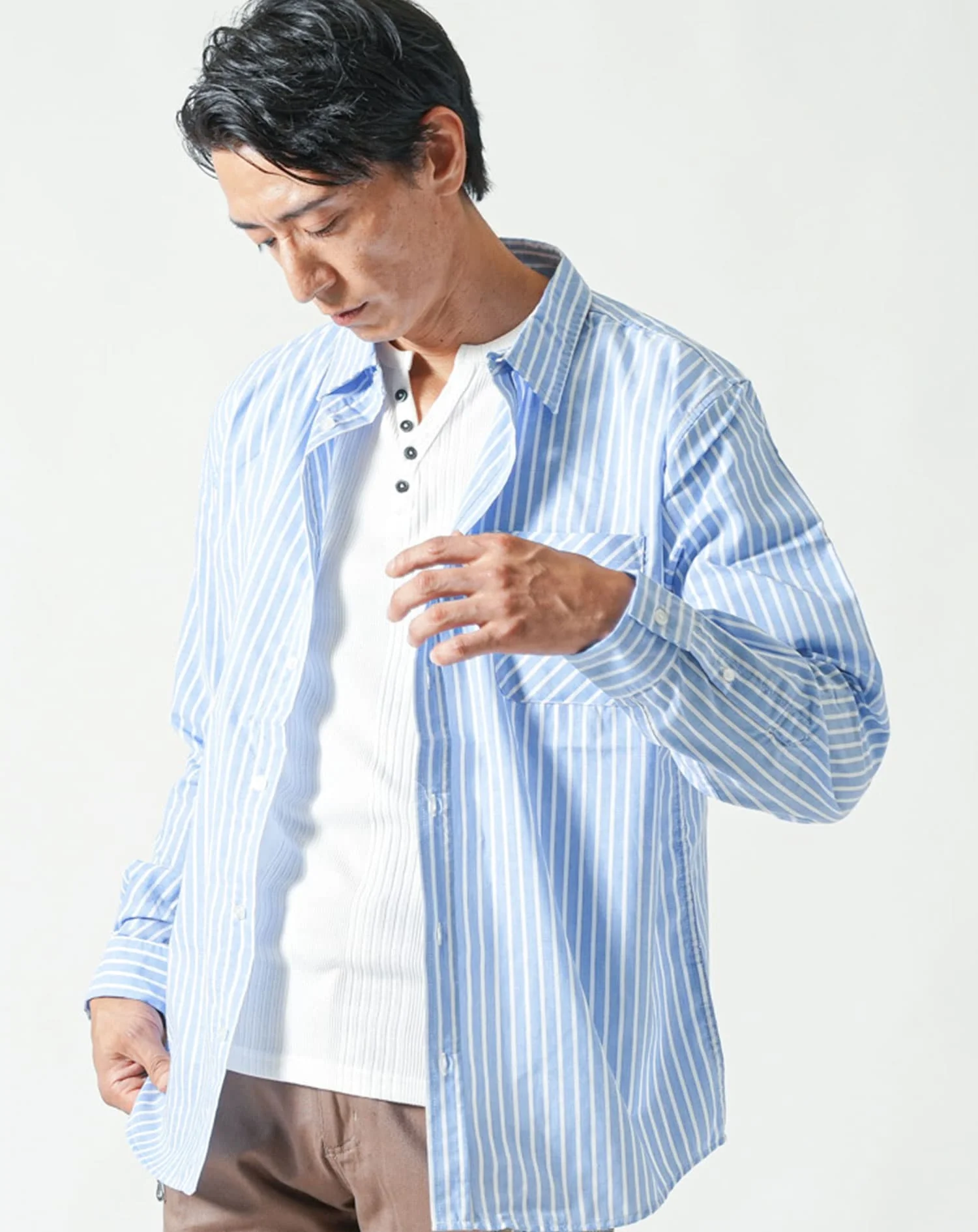 ストライプデザインブロード長袖シャツ - Image 20
