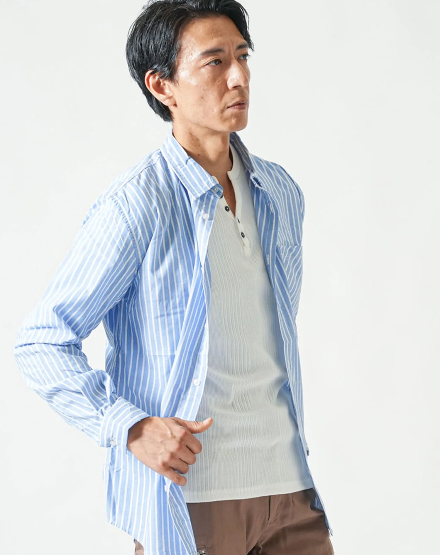 ストライプデザインブロード長袖シャツ - Image 21