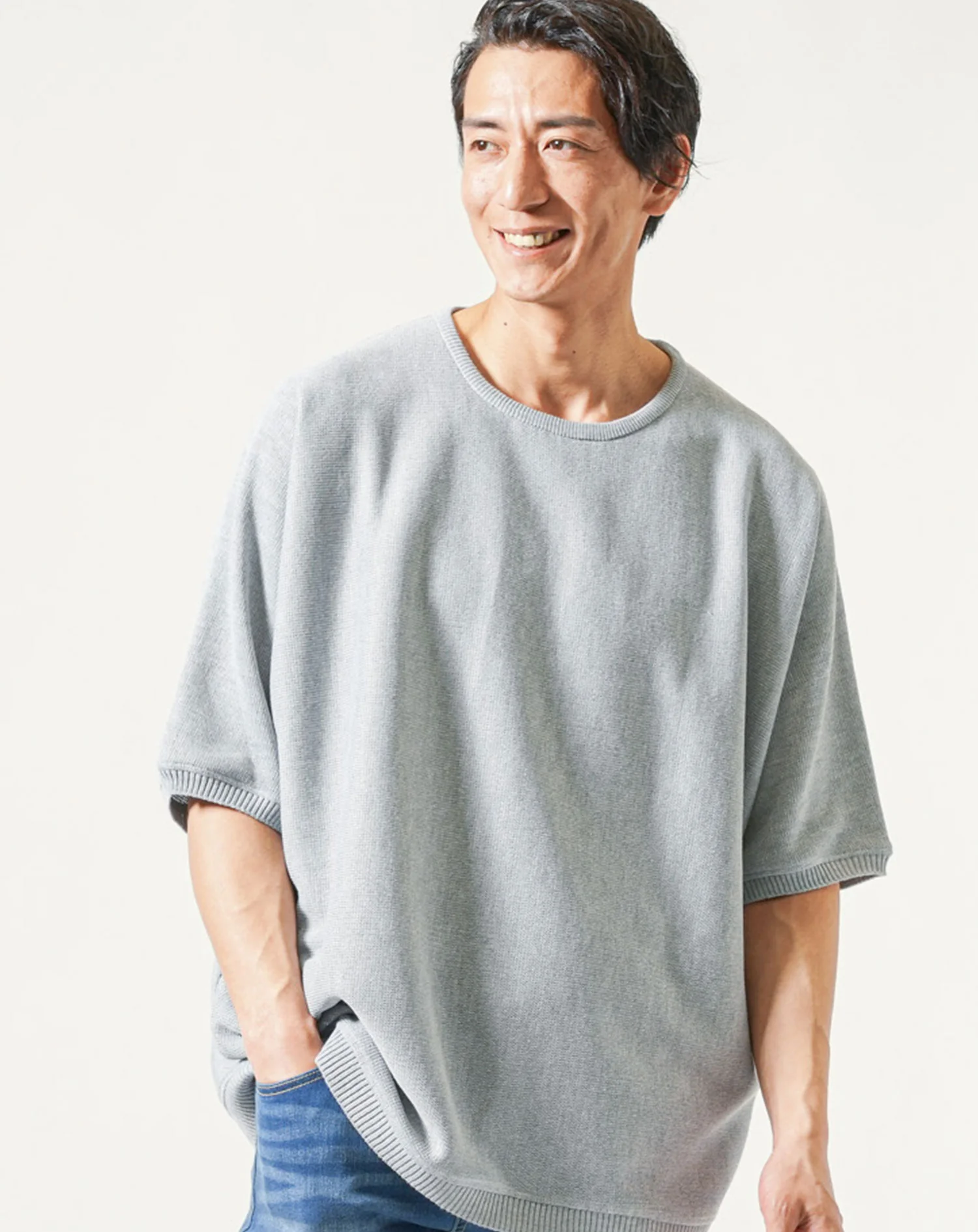 ドルマンスリーブオーバーサイズ半袖クルーネックサマーニットＴシャツ - Image 12