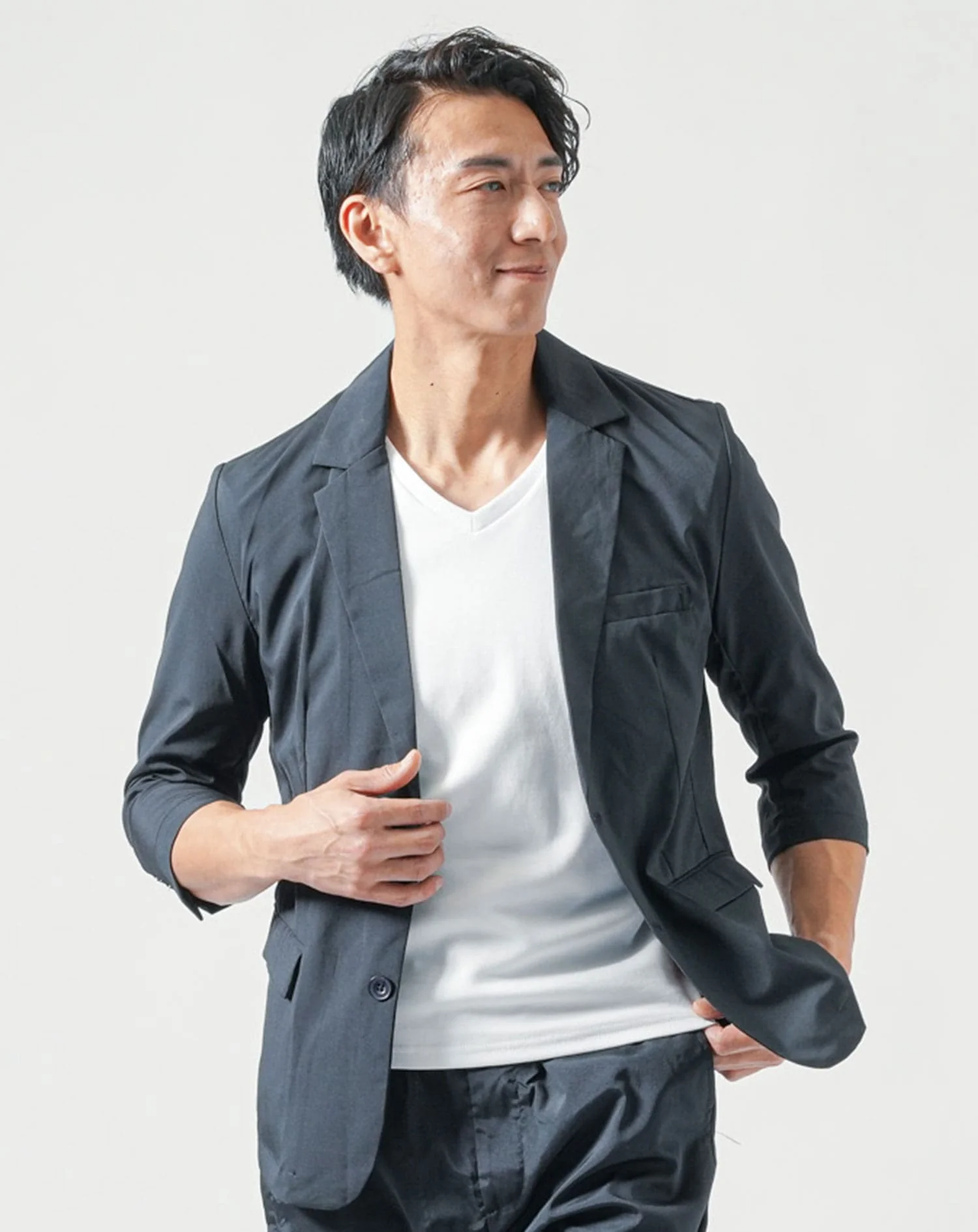 夏服セットアップ 接触冷感7分袖ストレッチテーラードジャケット×テーパードアンクルパンツ 2枚セット - Image 19