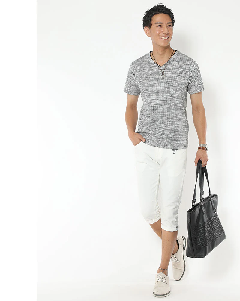 杢デザインフェイクレイヤードワッフルTシャツ - Image 6