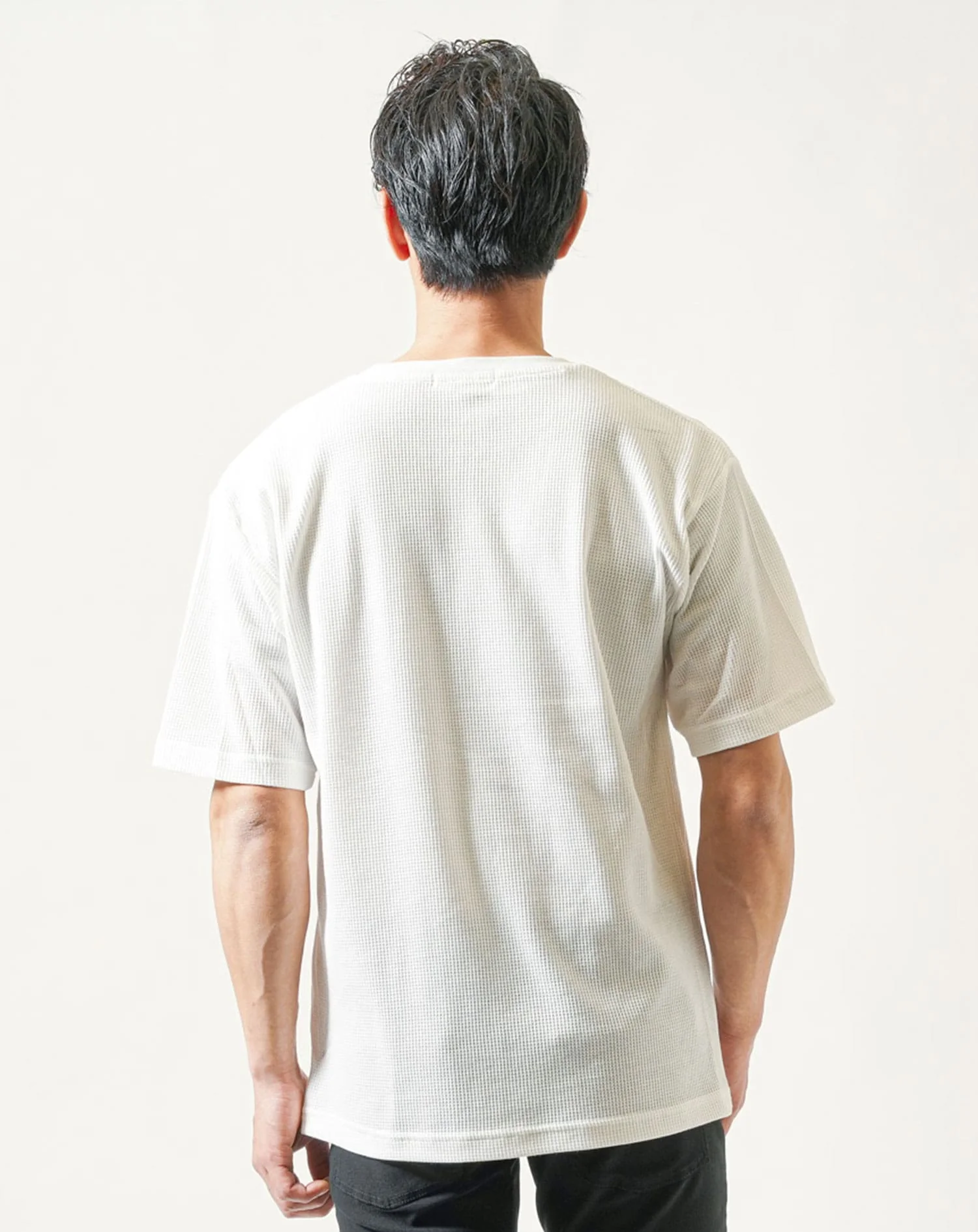 梨地ツイル長袖ボタンレスカーディガン×ワッフル半袖白Tシャツ 2点セット - Image 10