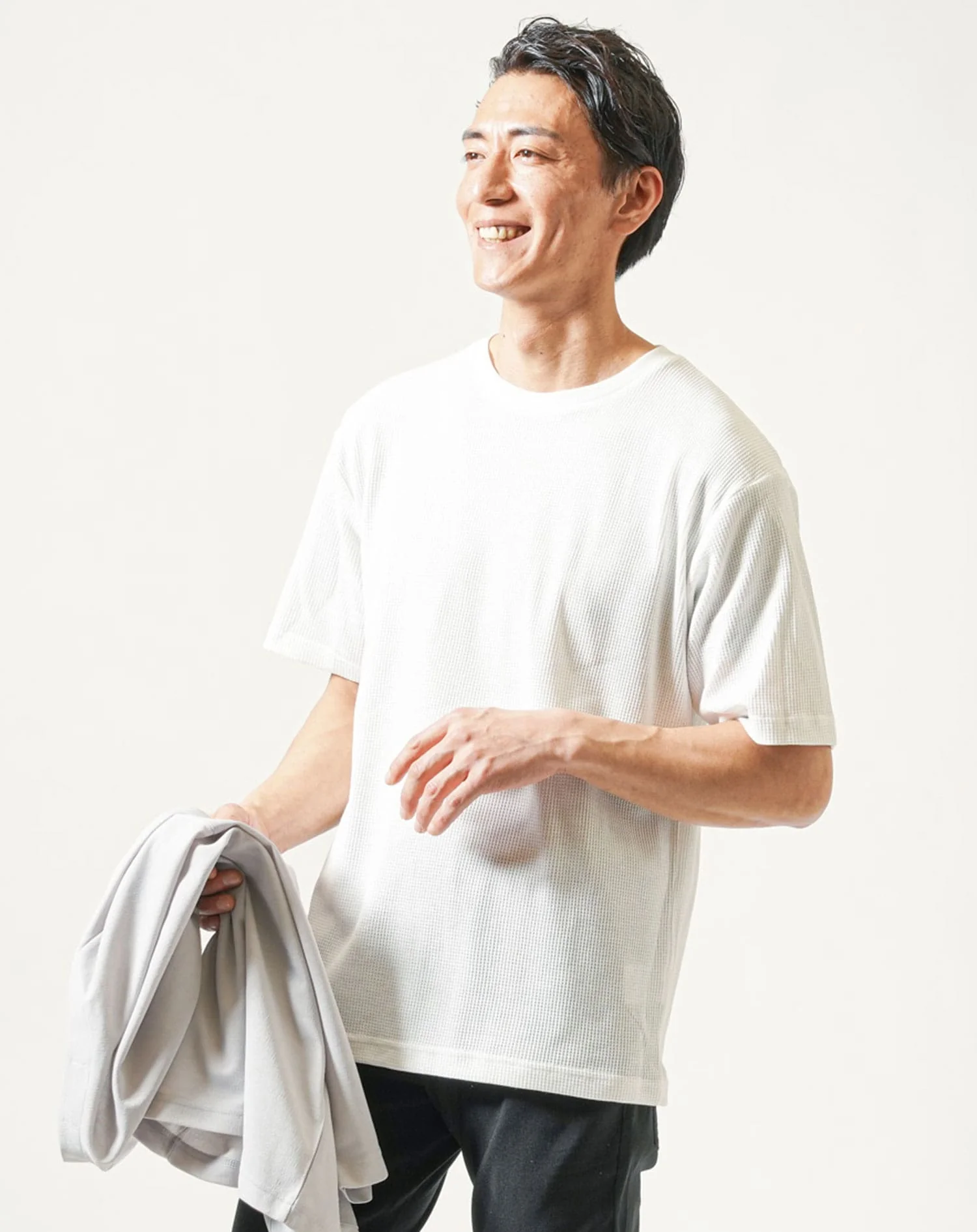 7分袖ボタンレスカーディガン×半袖ワッフル白Tシャツ 2点セット - Image 19
