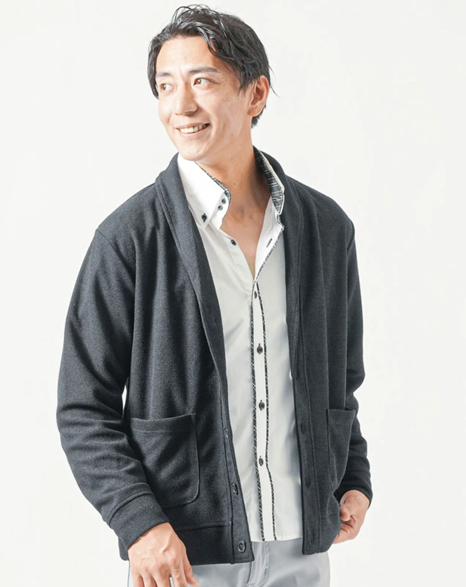 メランジショールカラー長袖カーディガン - Image 14