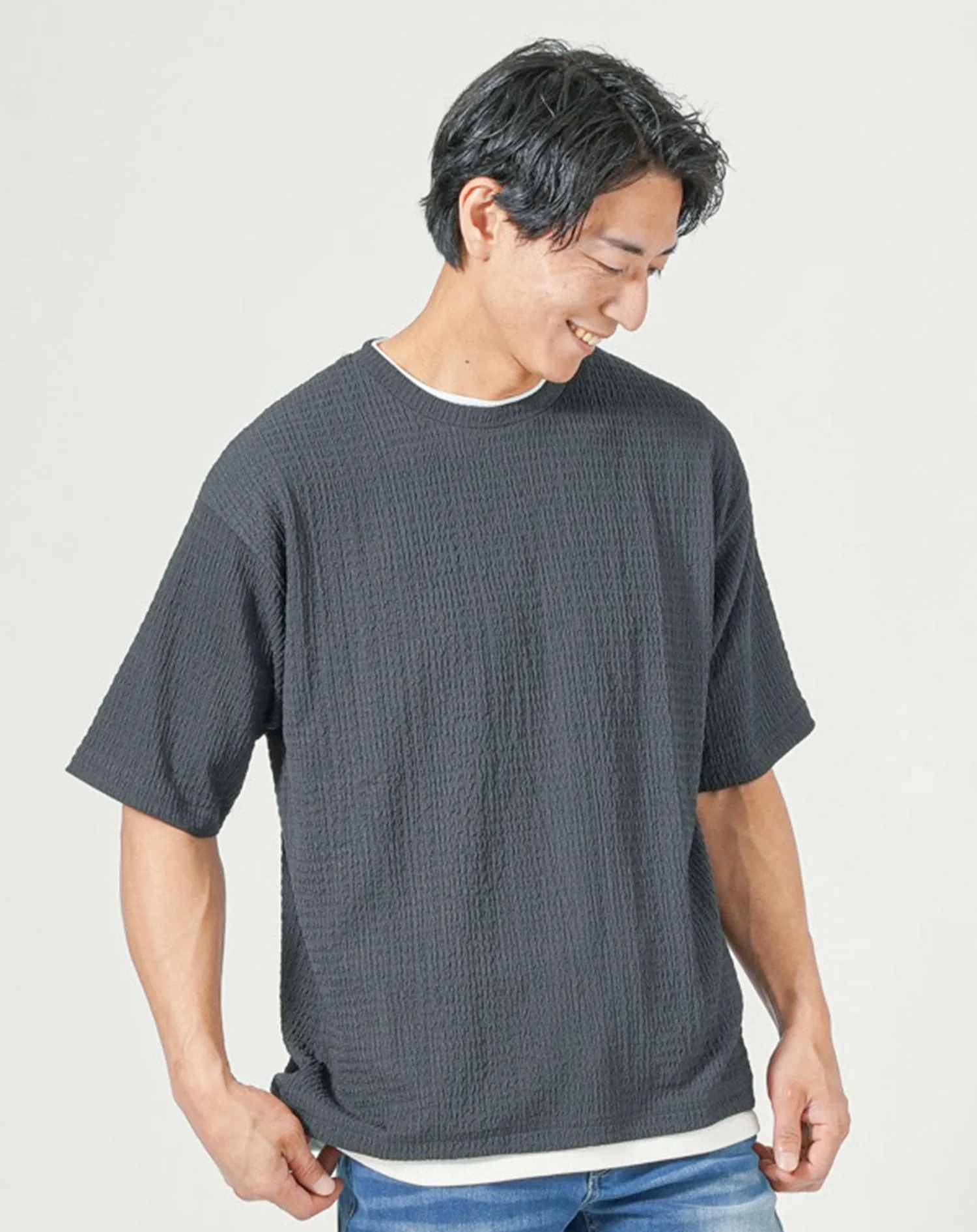 楊柳ストレッチフェイクレイヤードオーバーサイズ半袖Tシャツ - Image 26