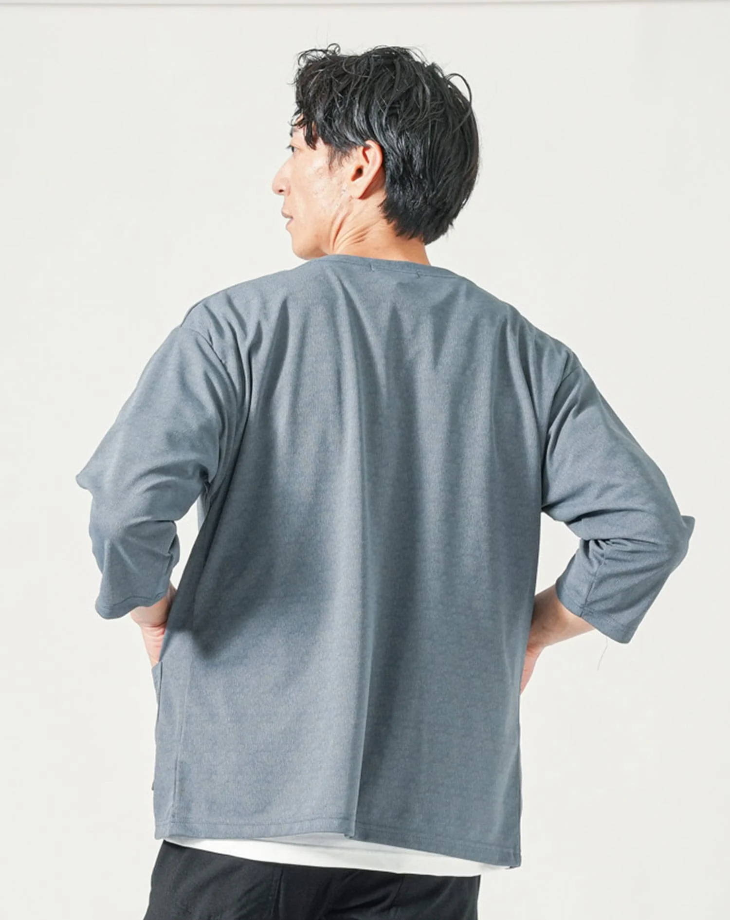 2枚セット 楊柳ストレッチ夏薄手7分袖ボタンレスカーディガン×半袖Tシャツ - Image 6