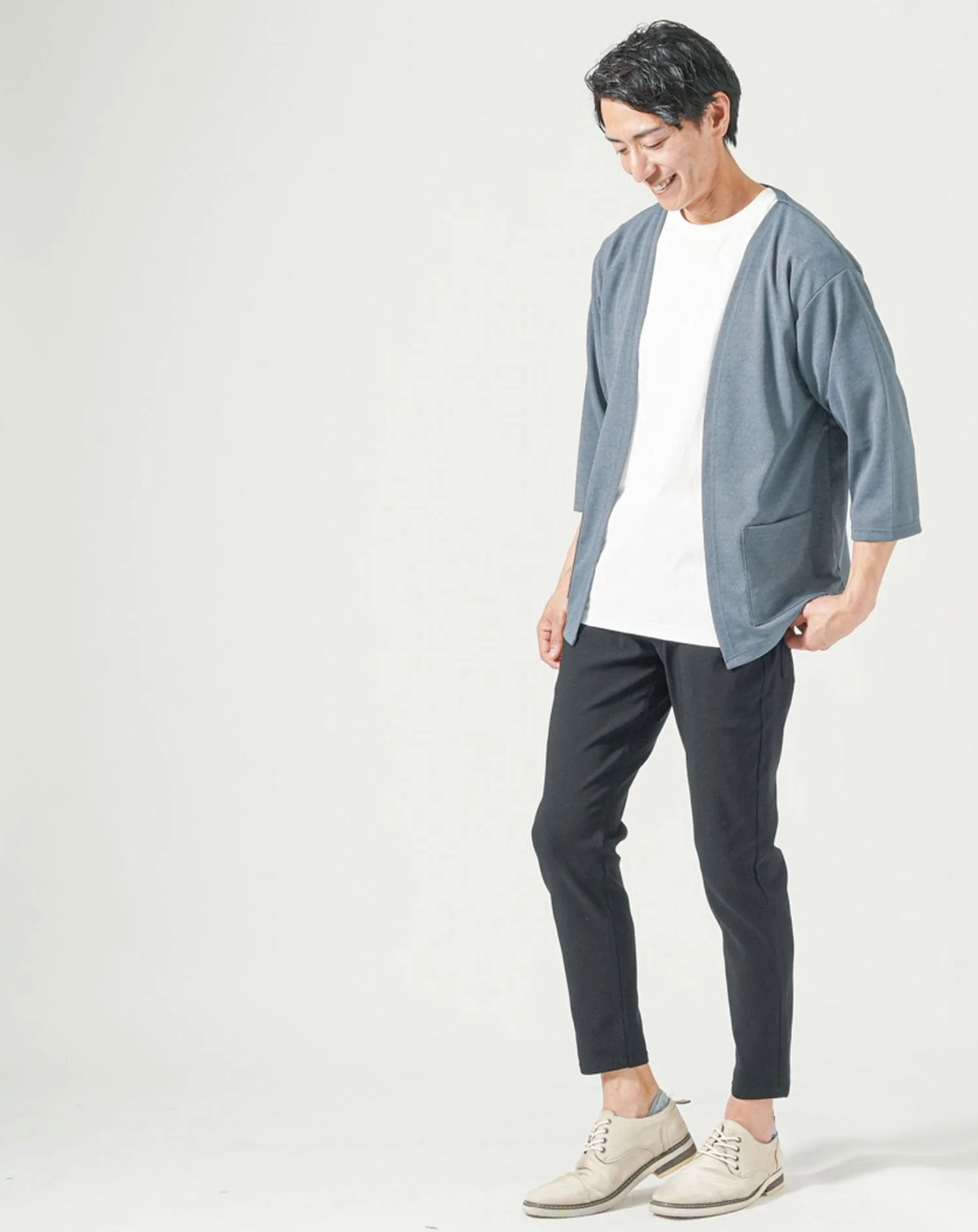 2枚セット 楊柳ストレッチ夏薄手7分袖ボタンレスカーディガン×半袖Tシャツ - Image 9