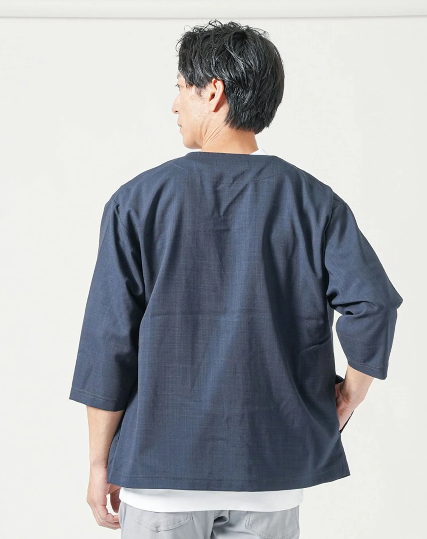 リネンライク7分袖ノーカラージャケット - Image 8