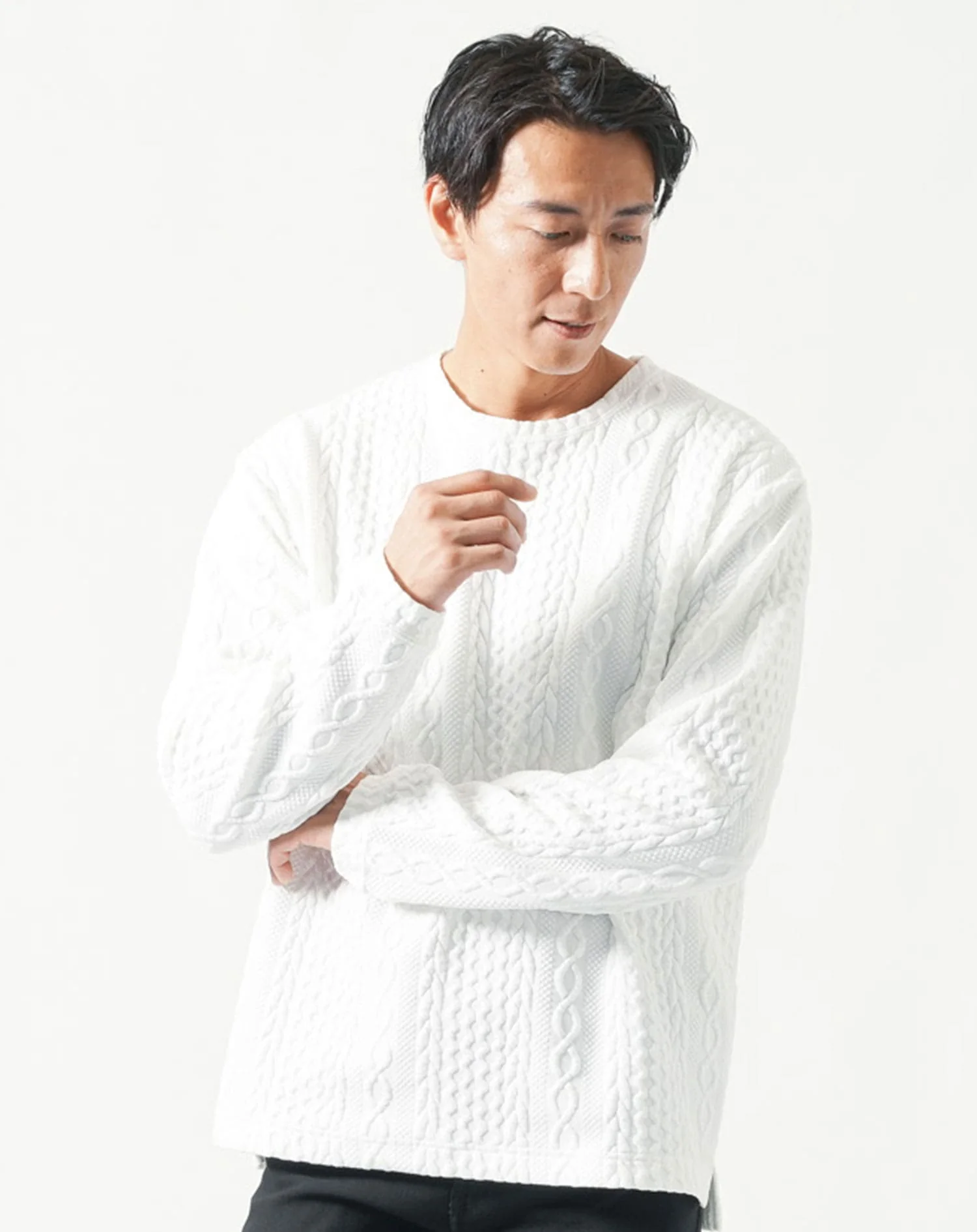 厚手生地オーバーサイズ膨れジャガード長袖Tシャツ - Image 14