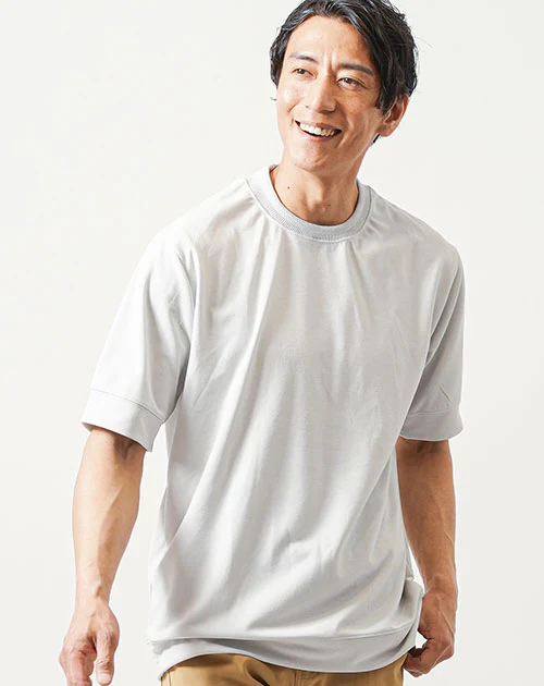 汗染み軽減リブジャガード半袖クルーネックＴシャツ - Image 4