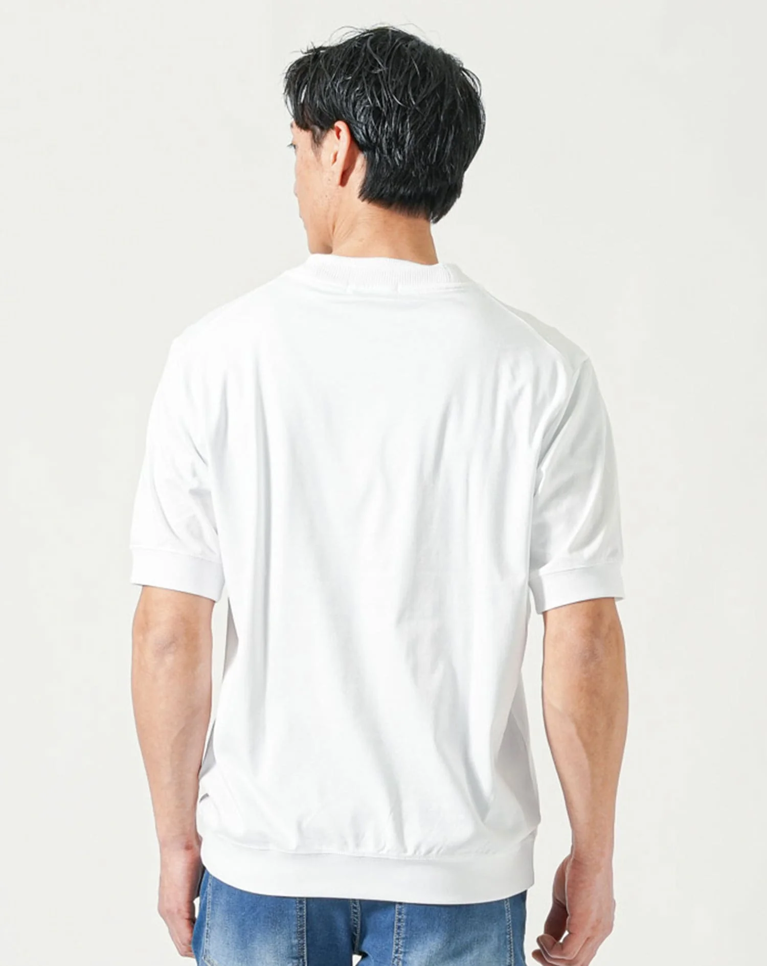 ジャケット専用インナー 襟高プレミアムコットン半袖クルーネックTシャツ - Image 12