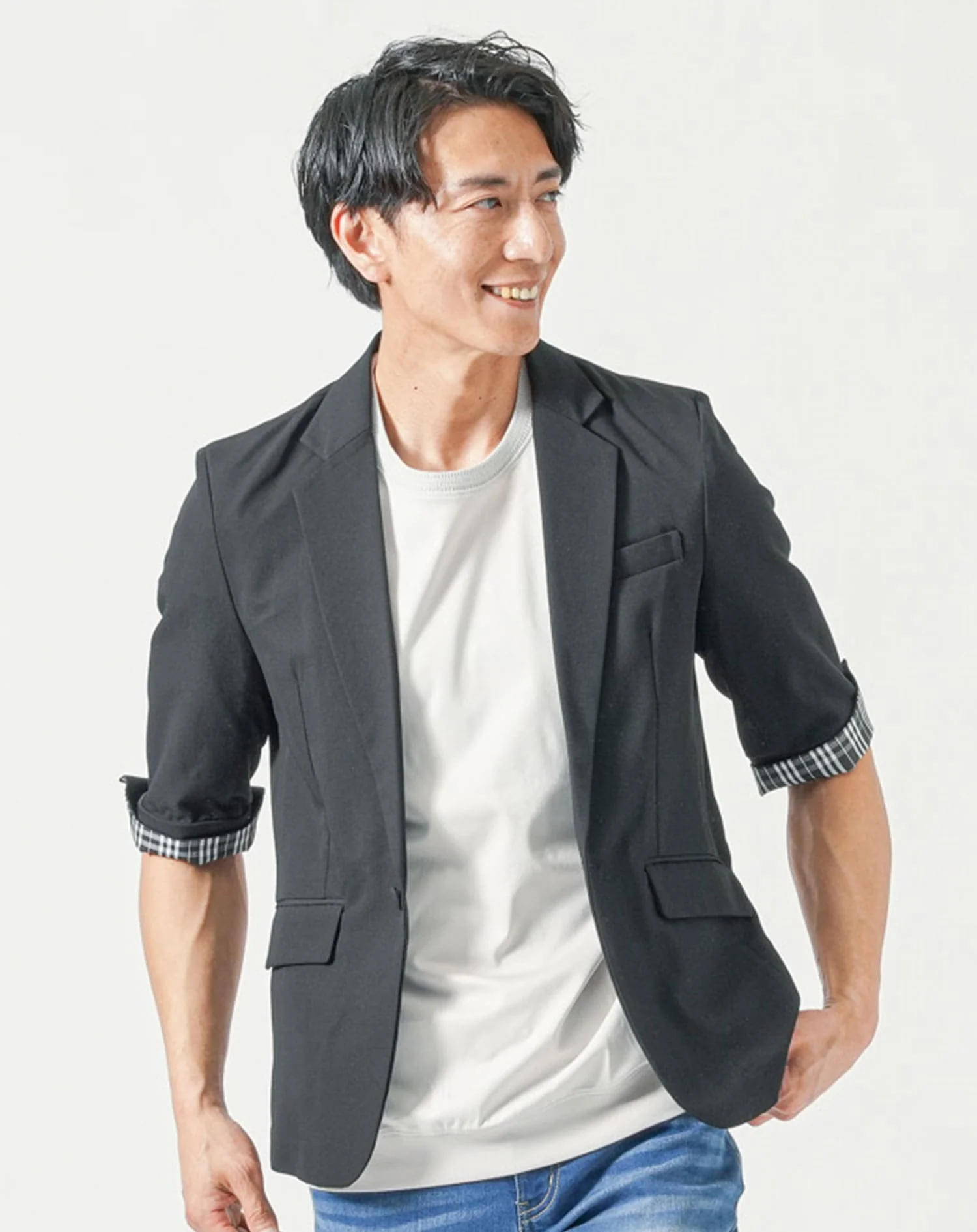 ジャケット専用インナー 襟高プレミアムコットン半袖クルーネックTシャツ - Image 35