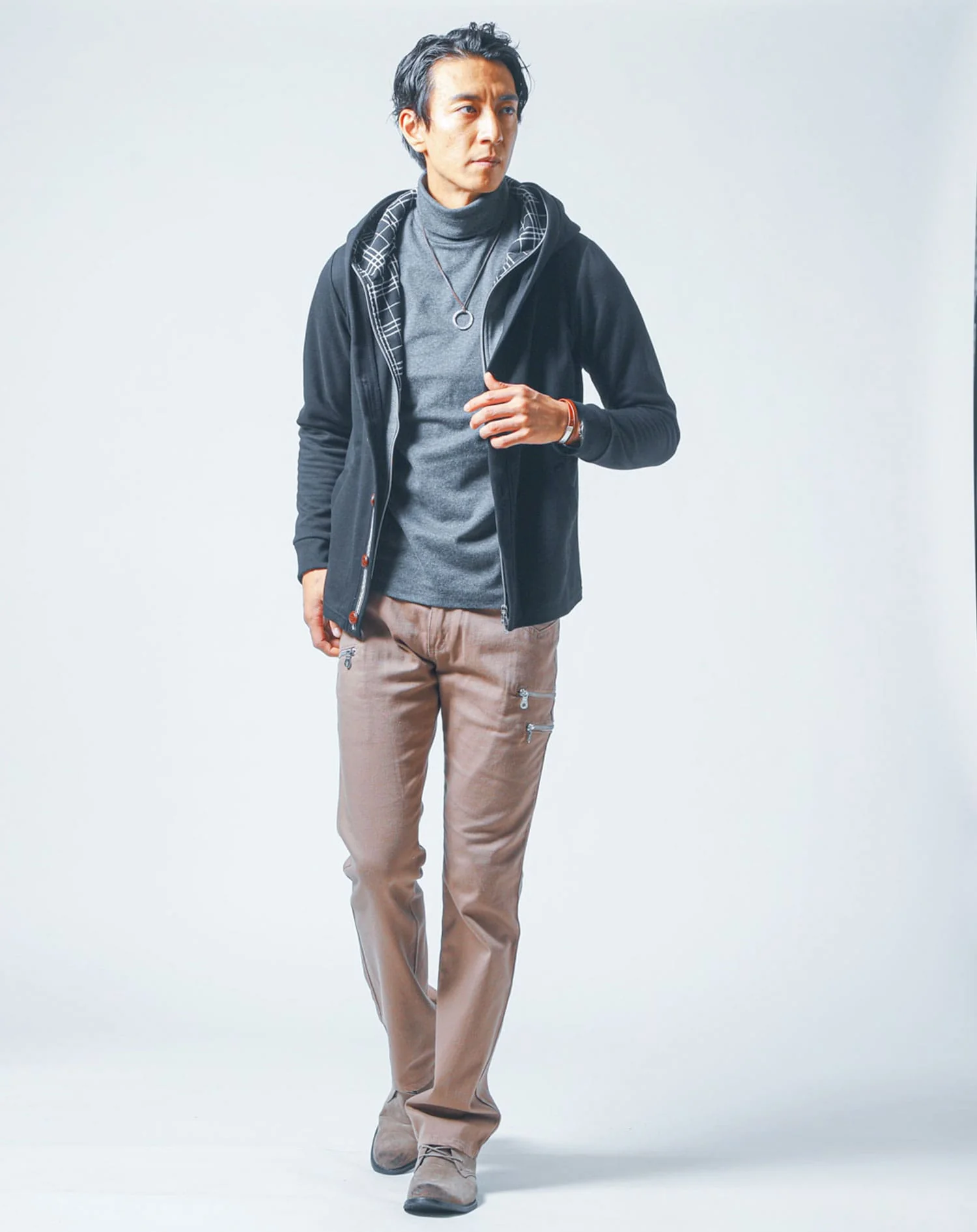 裏起毛素材無地・ボーダー長袖タートルネックTシャツ - Image 30