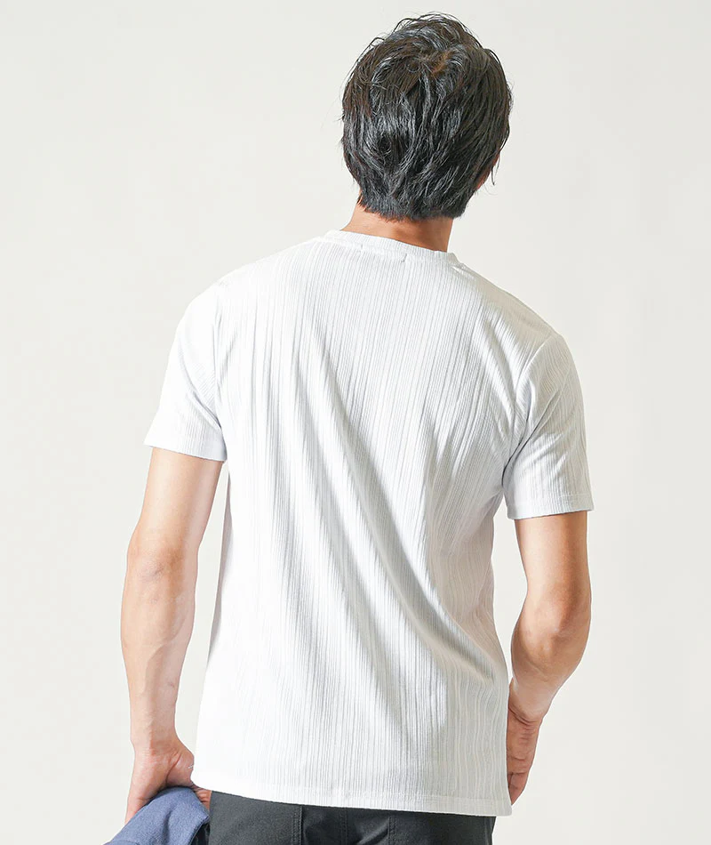 接触冷感5分袖ボタンレスカーディガン×ランダムテレコ半袖VネックTシャツ　2枚セット - Image 11