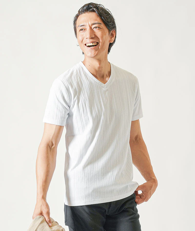 接触冷感5分袖ボタンレスカーディガン×ランダムテレコ半袖VネックTシャツ　2枚セット - Image 37