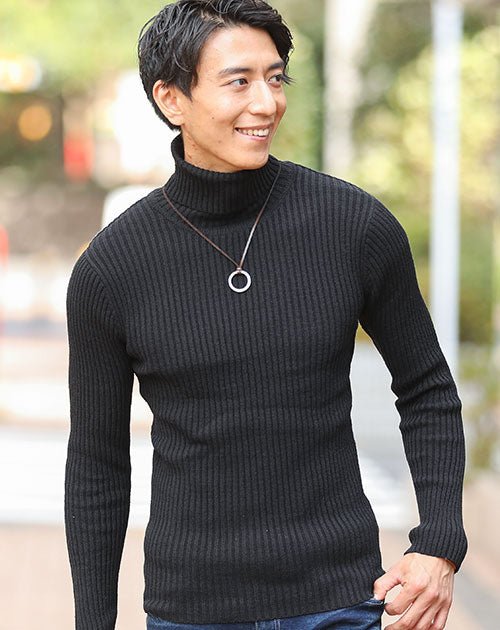 二重臼リブ編みストレッチタートルネックニットソー - Image 9