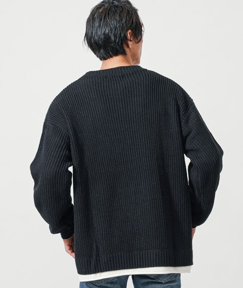 フェイクレイヤード長袖クルーネックニット - Image 20