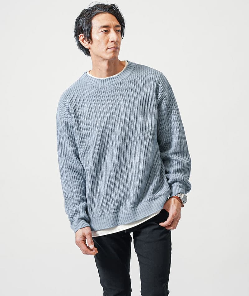 フェイクレイヤード長袖クルーネックニット - Image 29