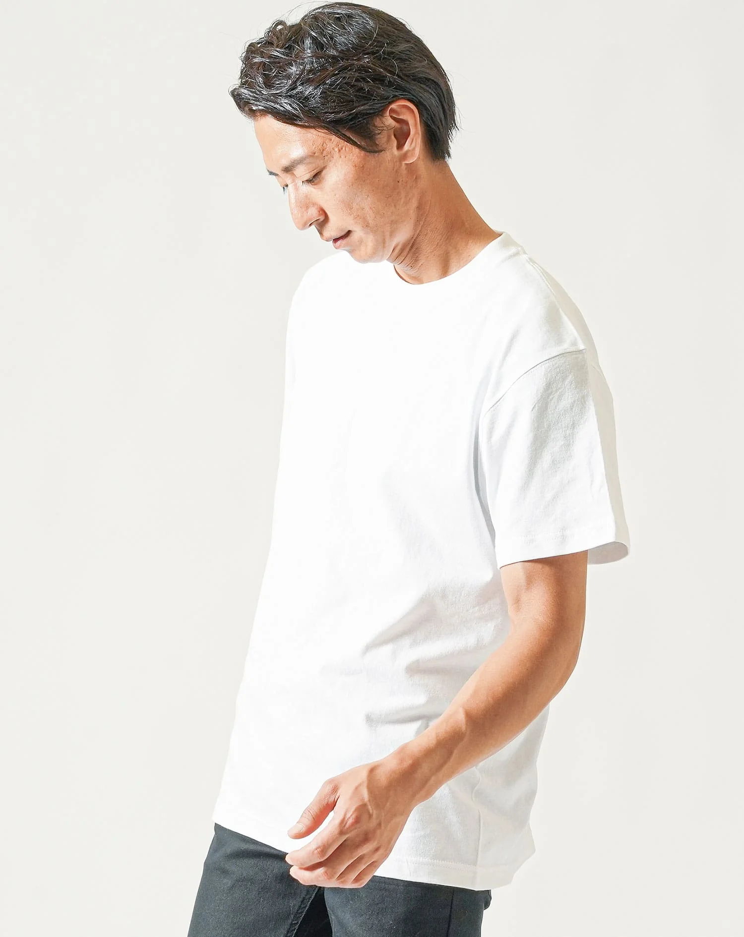 厚手生地クルーネック半袖無地Tシャツ - Image 6