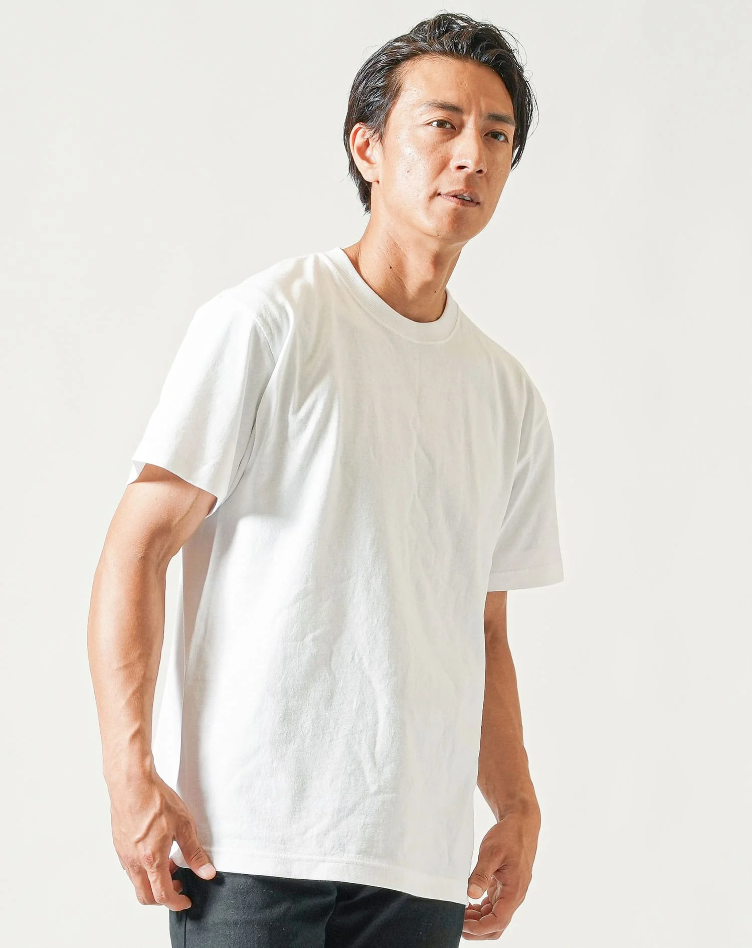 厚手生地クルーネック半袖無地Tシャツ - Image 9