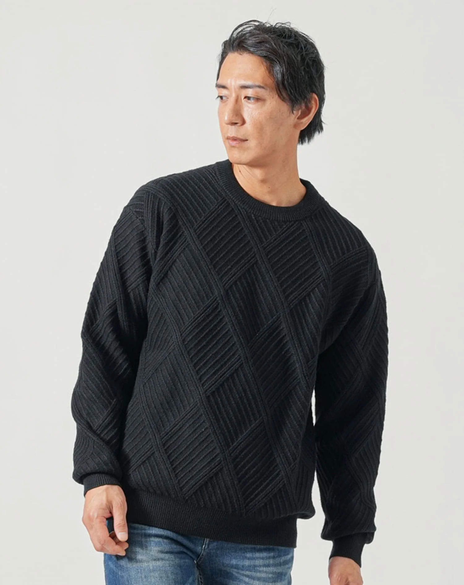 ダイヤジャガード編み長袖クルーネックニット - Image 15