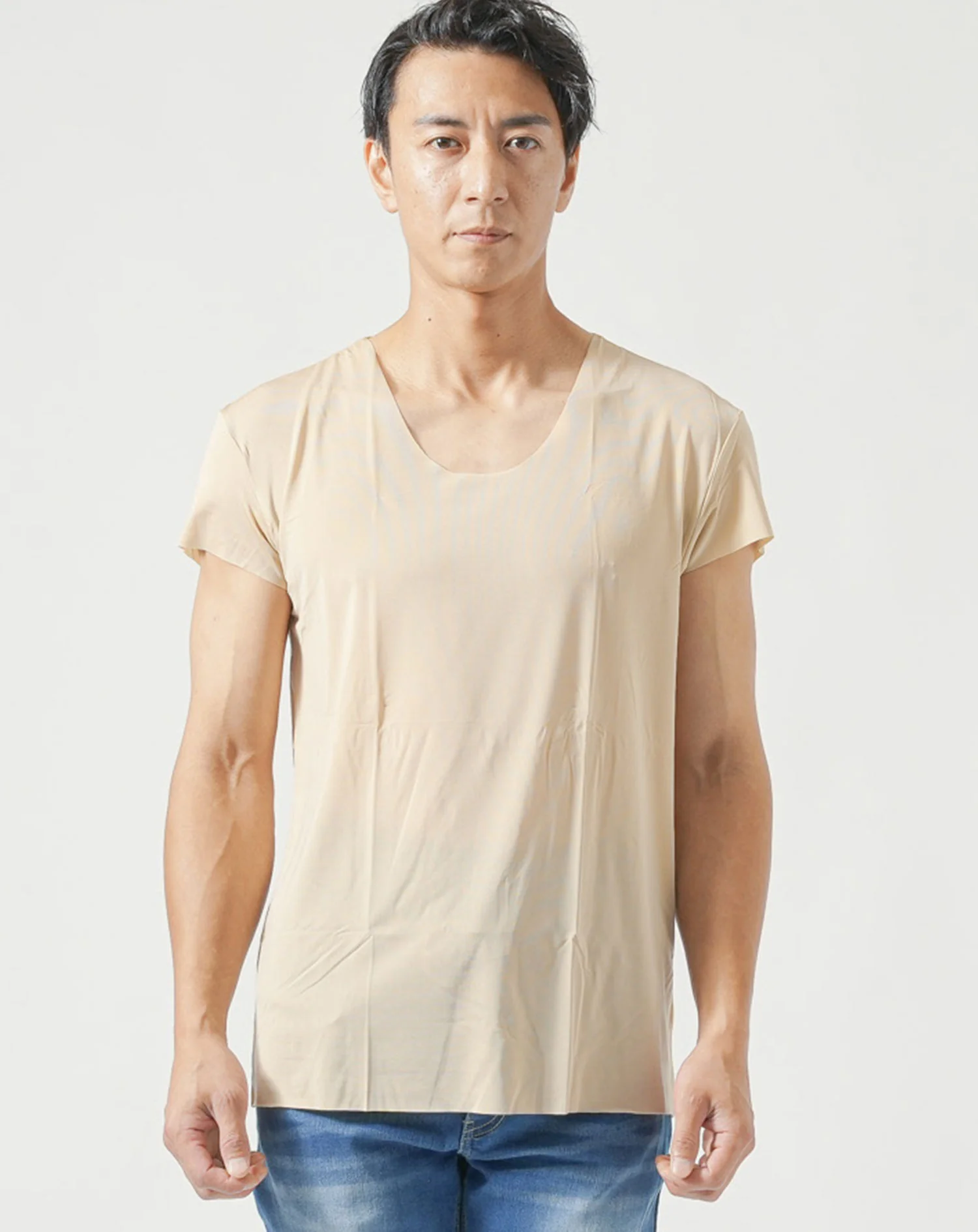 Tシャツ専用インナー　汗取りパット付きカットオフUネック短半袖Tシャツ - Image 12