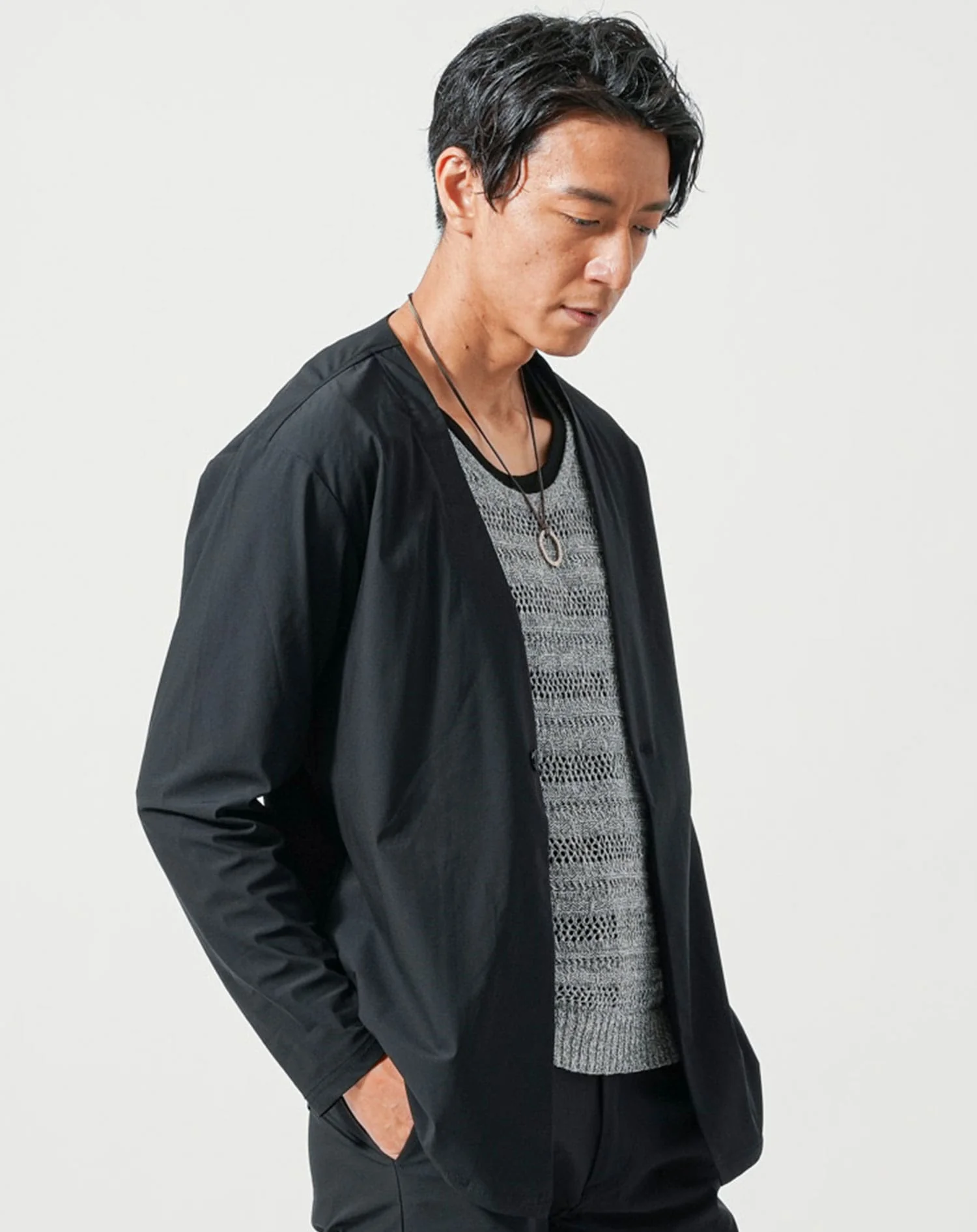 接触冷感ストレッチ長袖ノーカラージャケット - Image 13