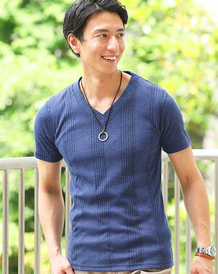 ランダムテレコVネック無地Tシャツ　７分袖・半袖 - Image 16