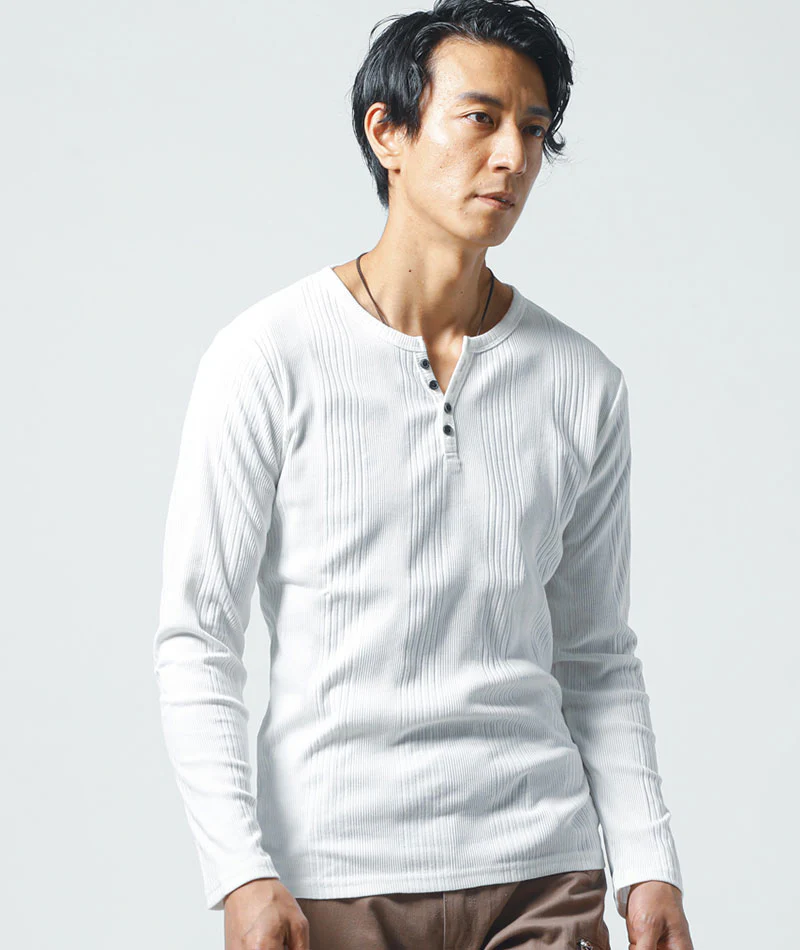 ランダムテレコ編みVネック長袖Tシャツ - Image 59