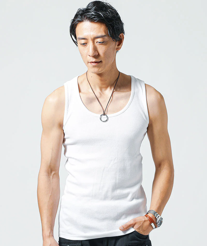 40代メンズ夏の3点コーデセット　ピンク7分袖シャツ×白タンクトップ×ブルーアンクルデニムパンツ - Image 13