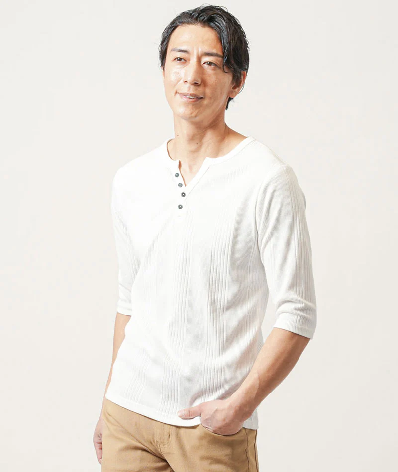 40代メンズ夏服3点コーデセット　ネイビー7分袖テーラードジャケット×白7分袖Tシャツ×ベージュストレッチクロップドチノパンツ - Image 13