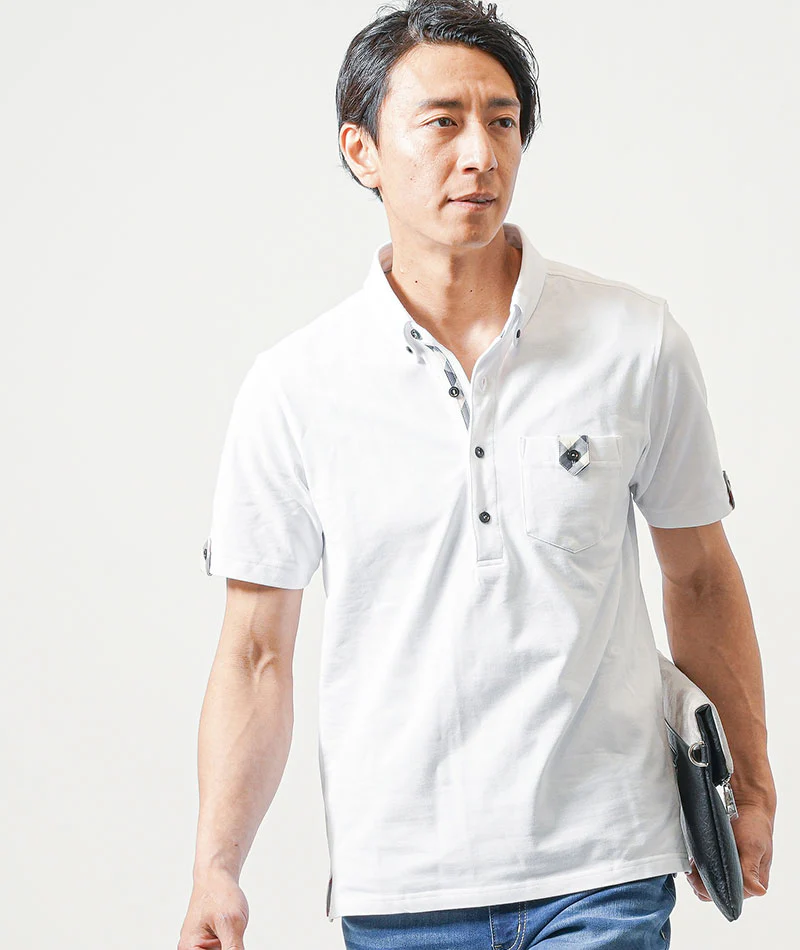 40代メンズ夏の3点コーデセット　黒7分袖テーラードジャケット×白半袖ポロシャツ×ブルーアンクルデニムパンツ - Image 7