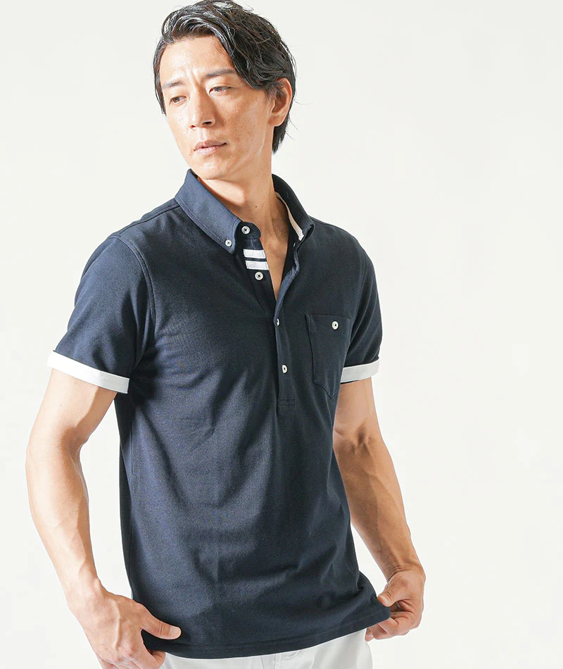 40代メンズ夏の3点コーデセット　グレー5分袖パーカー×ネイビー半袖ポロシャツ×白アンクルチノパンツ - Image 13