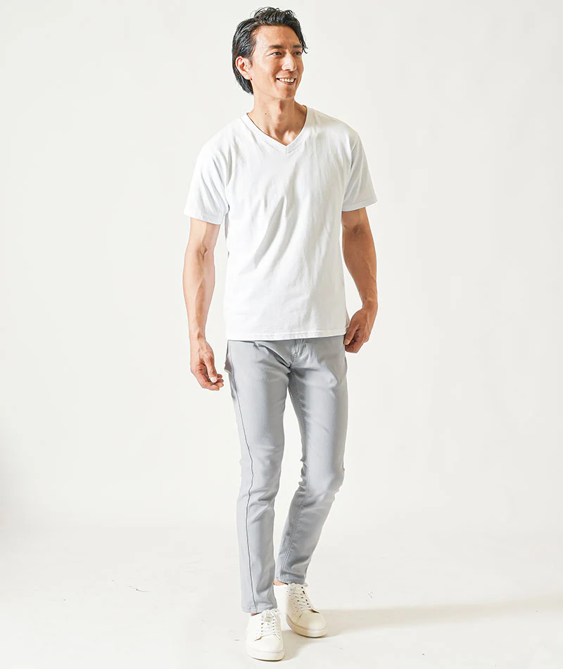 40代メンズ夏の3点コーデセット　黒7分袖ロングカーディガン×白半袖Tシャツ×グレーストレッチチノパンツ - Image 5