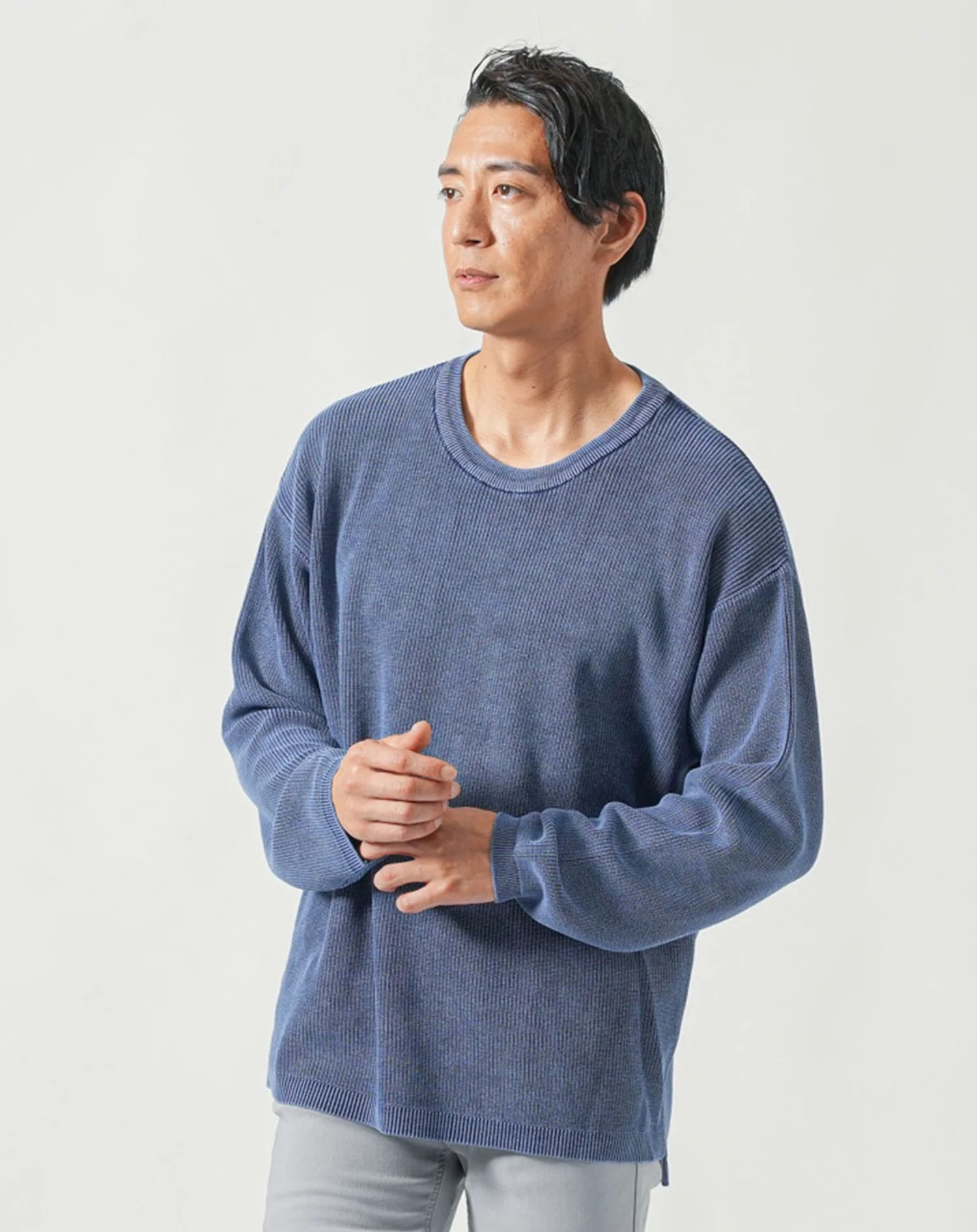 オーバーサイズヴィンテージ加工長袖クルーネックニットTシャツ - Image 13