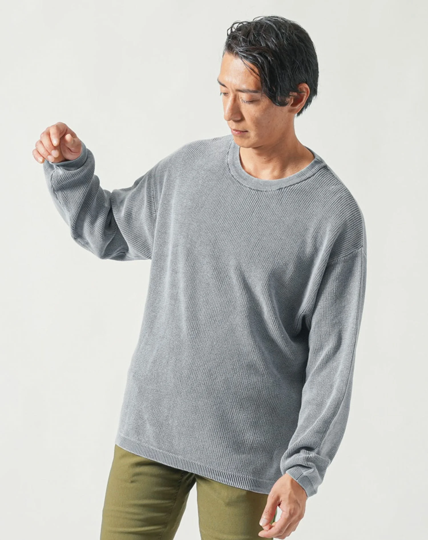 オーバーサイズヴィンテージ加工長袖クルーネックニットTシャツ - Image 19