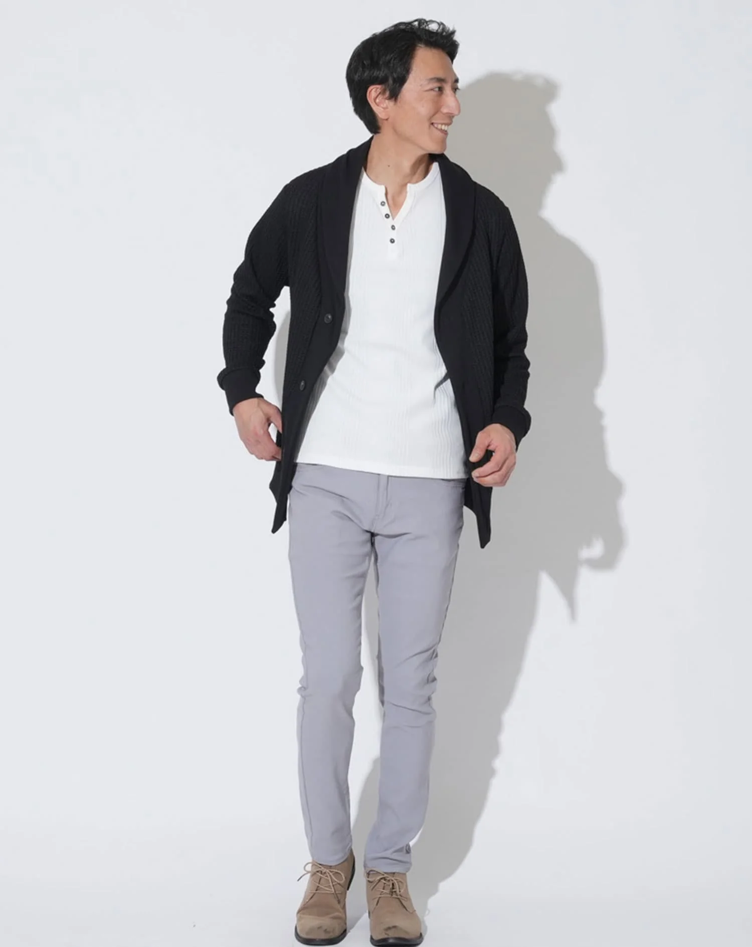 ワッフルショールカラーカーディガン - Image 18