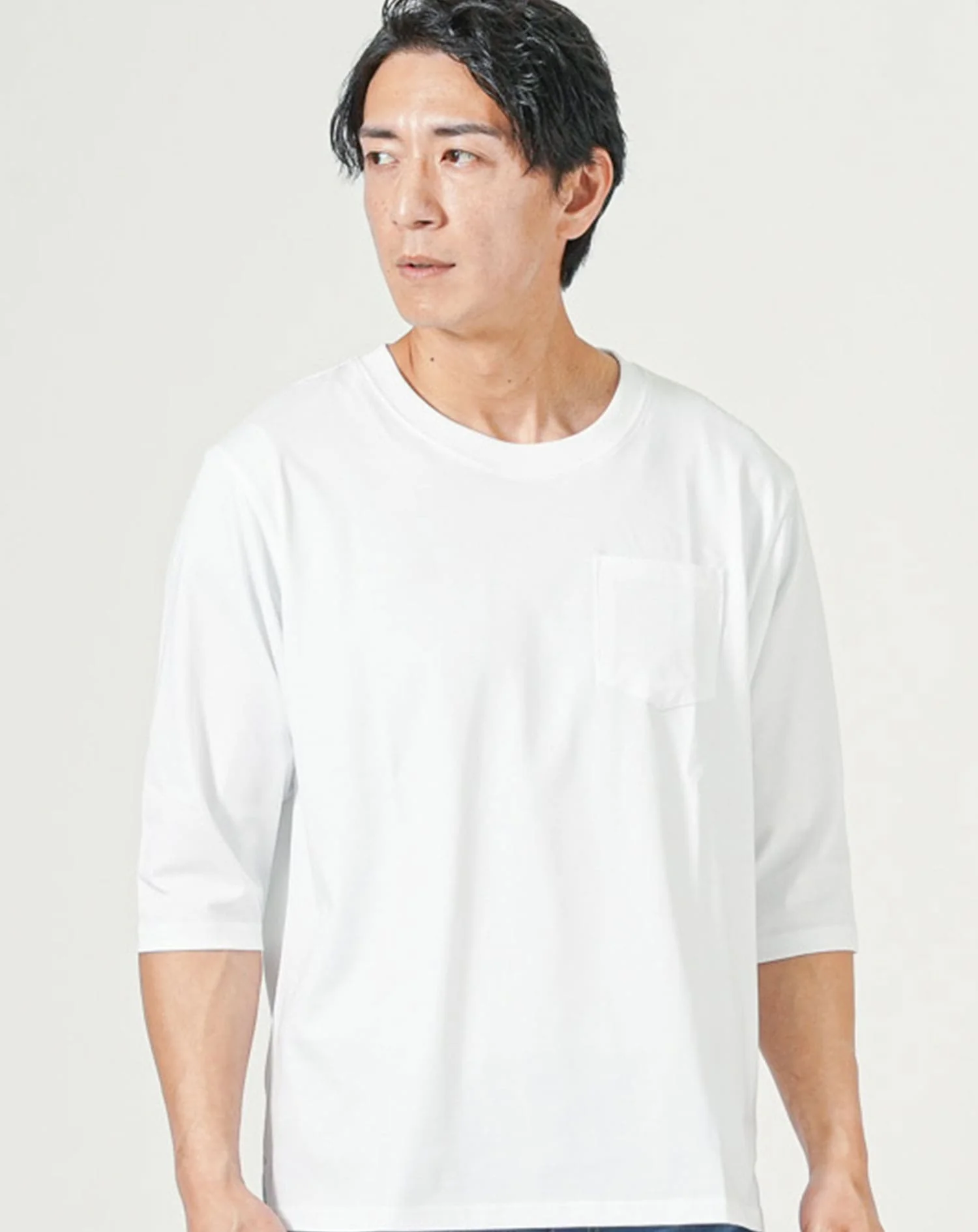 オーバーサイズポケット付き7分袖ポケット付きクルーネックTシャツ - Image 2