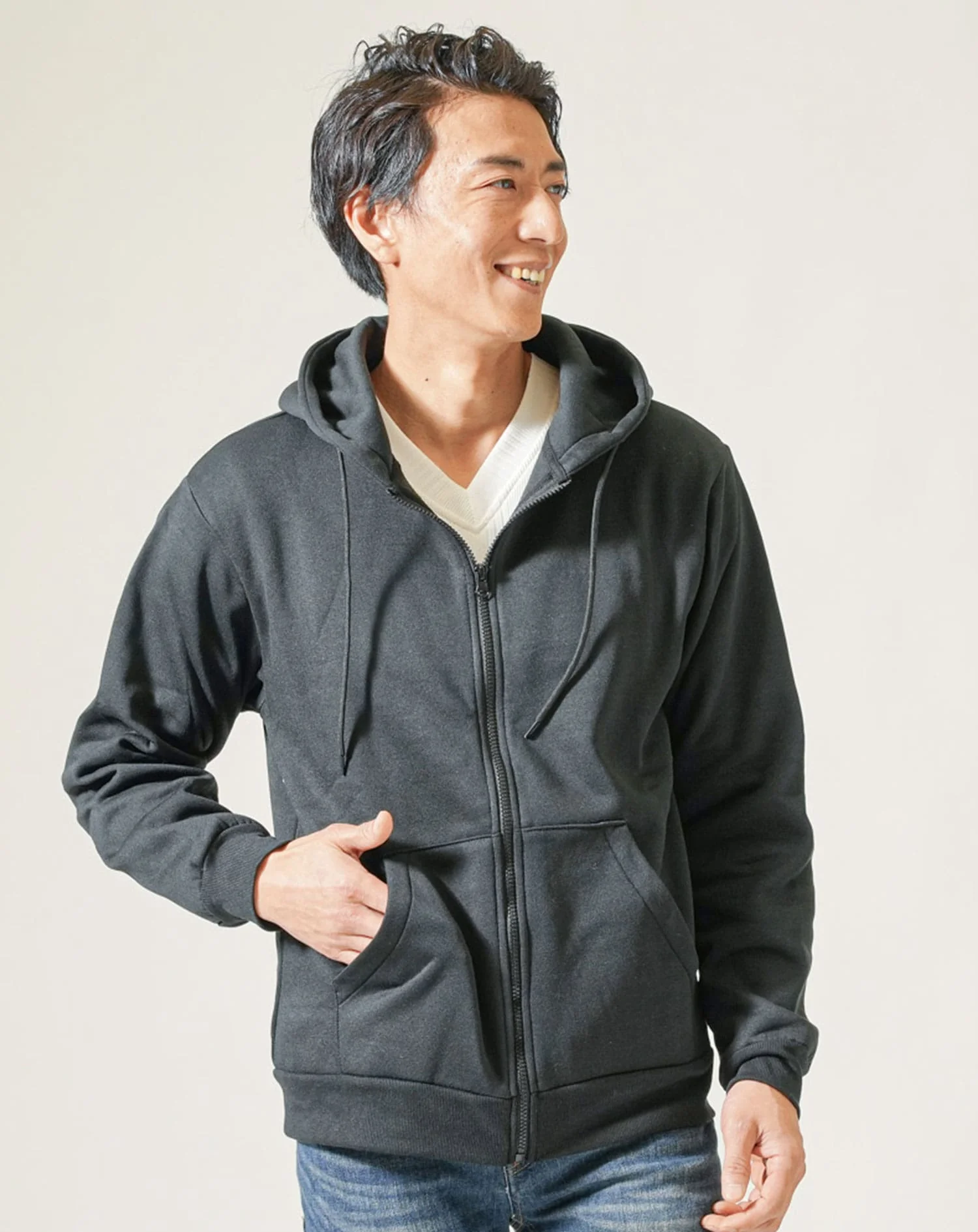 裏起毛素材ジップアップ長袖パーカー - Image 14