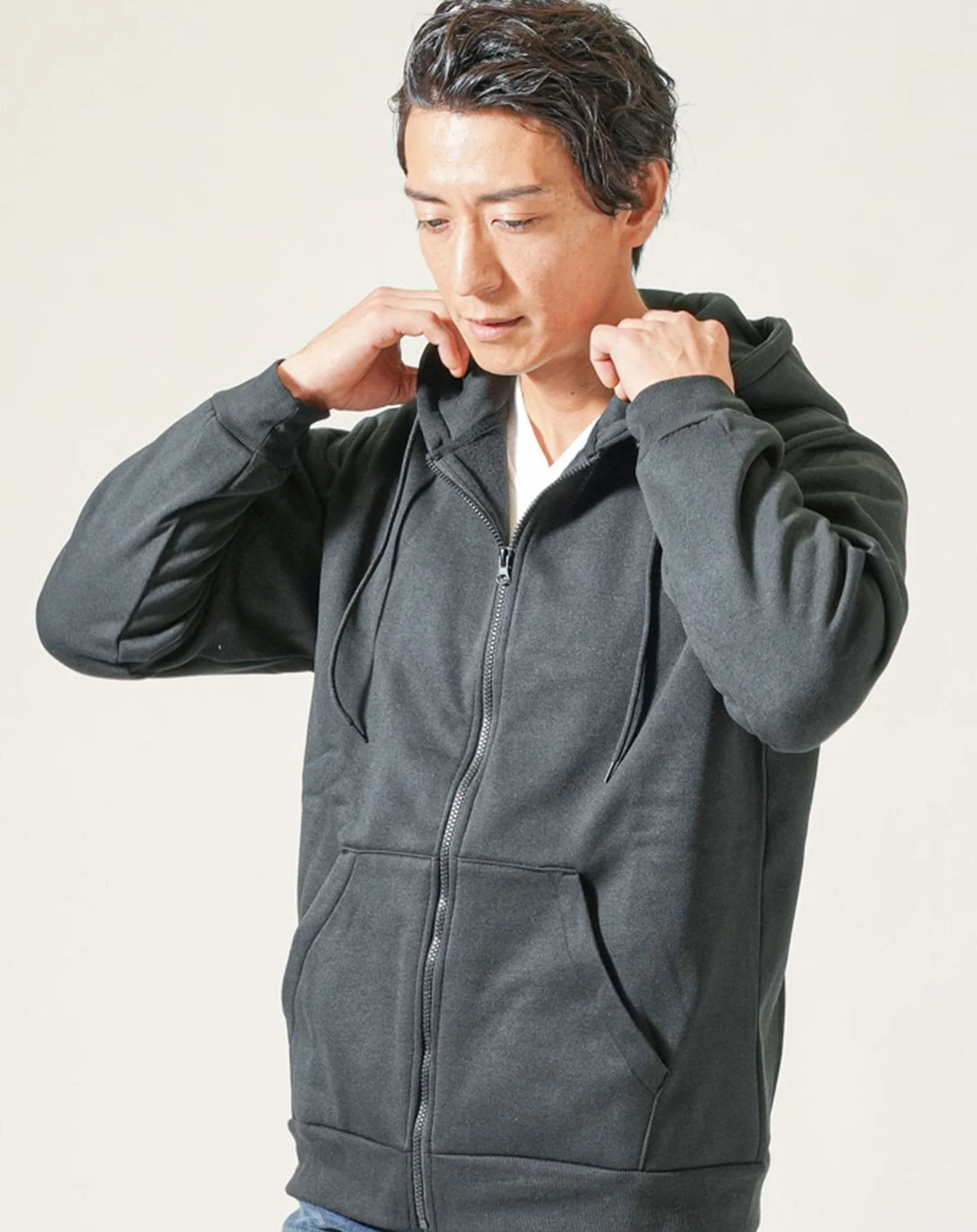 裏起毛素材ジップアップ長袖パーカー - Image 3