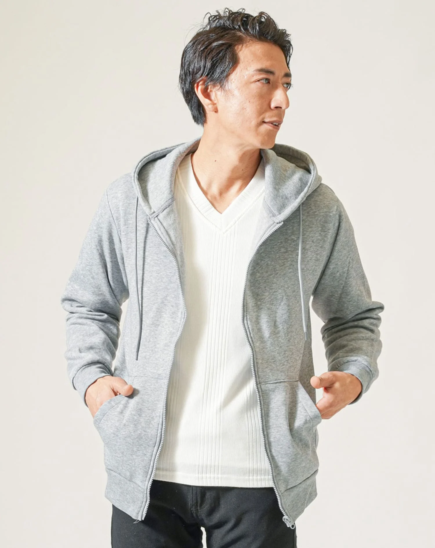 裏起毛素材ジップアップ長袖パーカー - Image 4