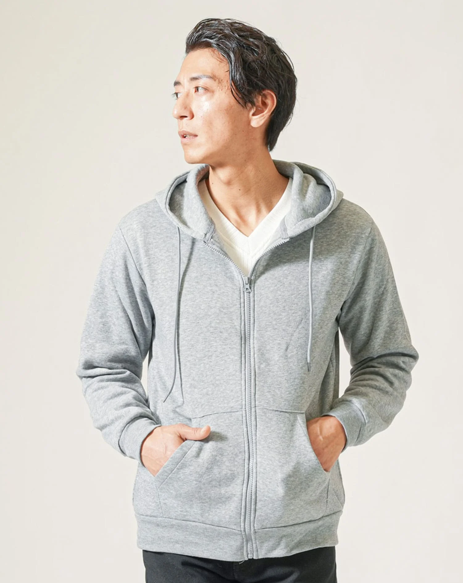 裏起毛素材ジップアップ長袖パーカー - Image 5
