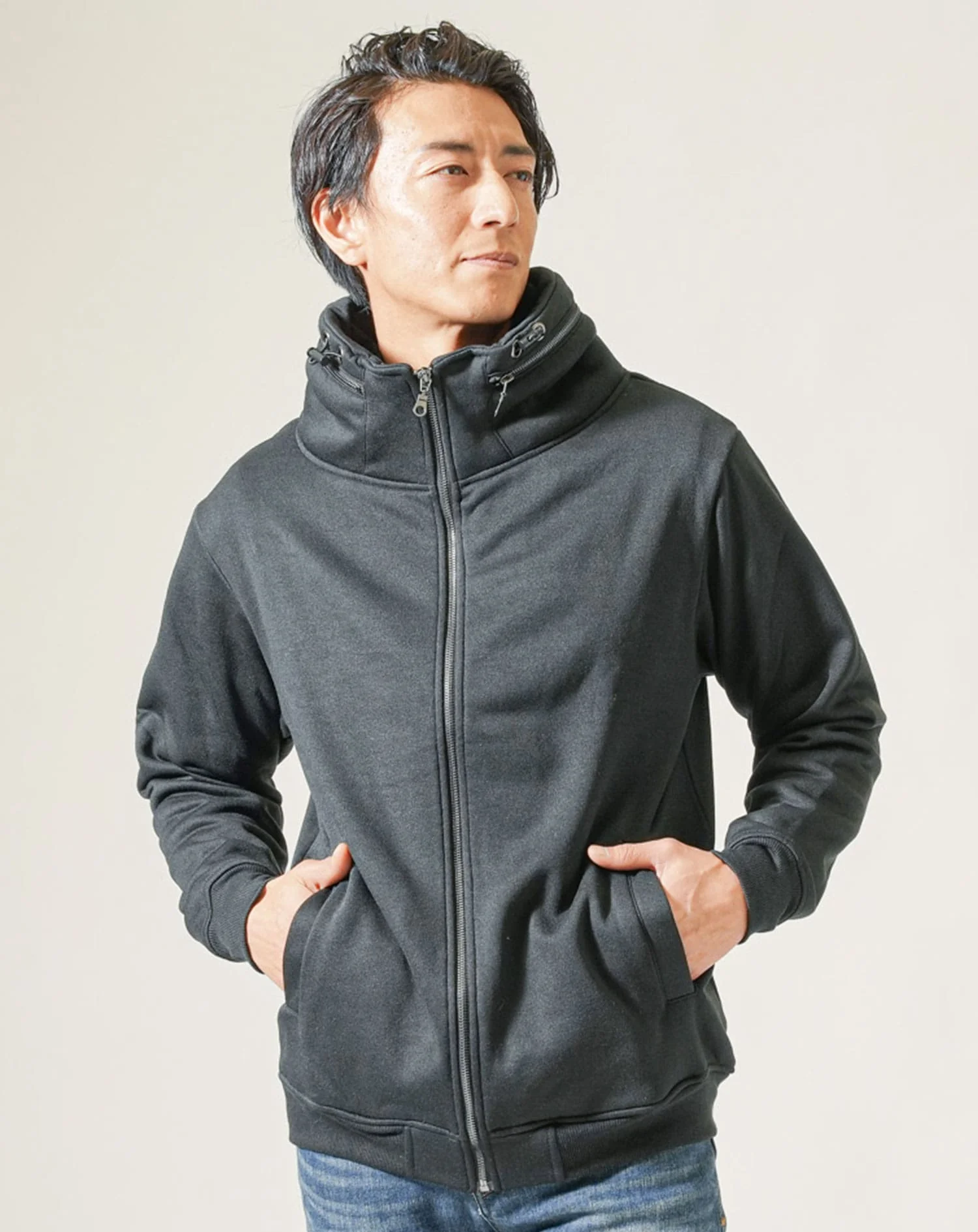 裏起毛素材ボリュームネック長袖ブルゾンジャケット - Image 15