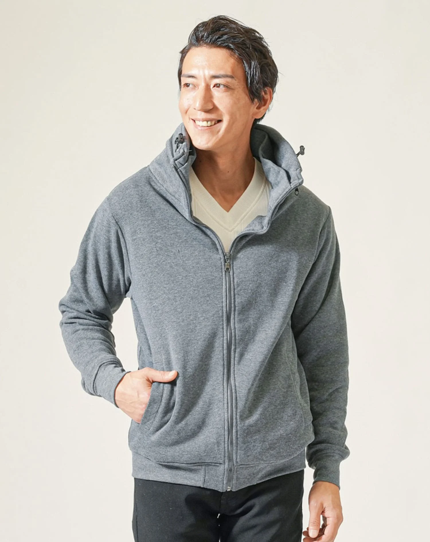 裏起毛素材ボリュームネック長袖ブルゾンジャケット - Image 5