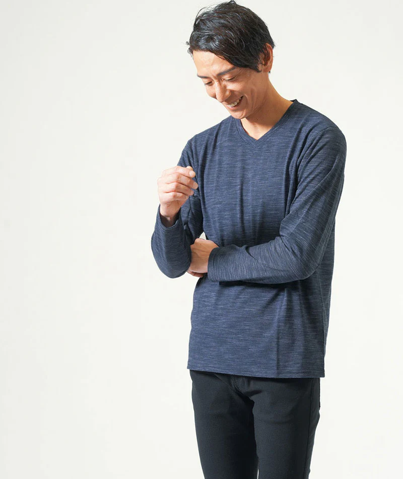 杢天竺素材Vネック長袖Tシャツ - Image 11