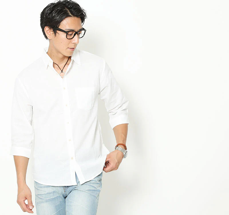 綿麻素材ストレッチ７分袖シャツ - Image 17