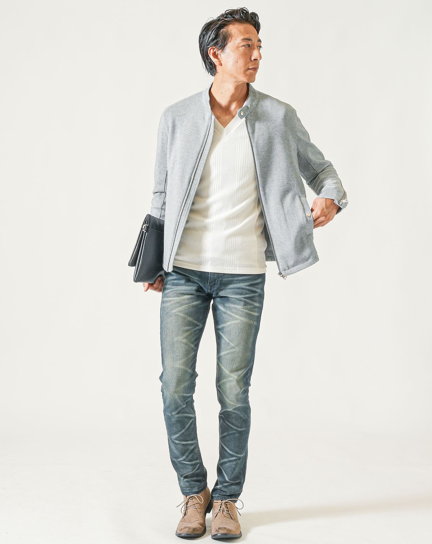 シワ加工スキニーテーパードストレッチデニムパンツ - Image 7