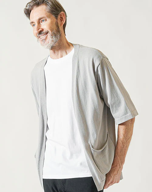 50代60代向け 接触冷感ボタンレス５分袖サマーニットカーディガン - Image 4